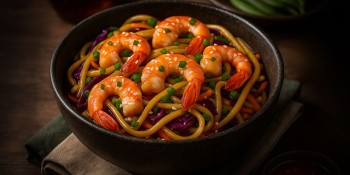 Sushi, Noodles with shrimps